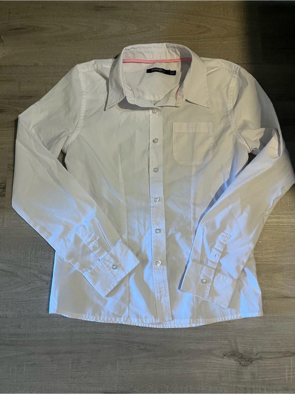 Girls White Button-Down Shirt with Subtle Pink Trim- Size 14-16 - Picture 5 of 6